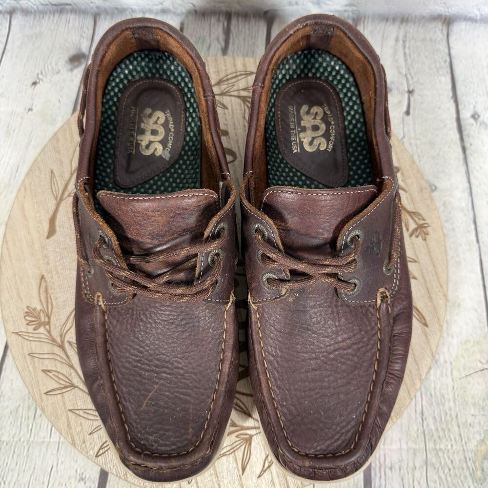 SAS Decksider Boat Shoes Mens 9.5 Brown Leather Walking Comfort Moc Toe Shoes